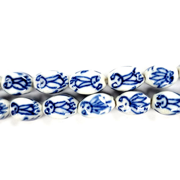PORCELAIN 4 SIDE RICE 10X13MM WHITE AND BLUE